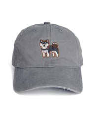 Shiba Inu Embroidered Washed Cap (Red & Black Shiba)