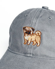 Pug Embroidered Washed Cap