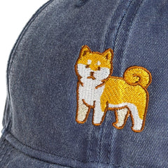 Shiba Inu Embroidered Washed Cap (Red & Black Shiba)
