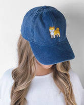 Shiba Inu Embroidered Washed Cap (Red & Black Shiba)