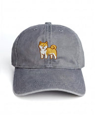 Shiba Inu Embroidered Washed Cap (Red & Black Shiba)