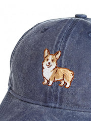 Corgi Embroidered Washed Cap