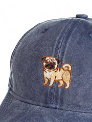Pug Embroidered Washed Cap
